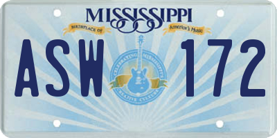 MS license plate ASW172