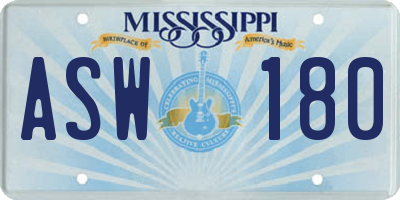 MS license plate ASW180