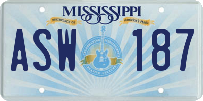 MS license plate ASW187