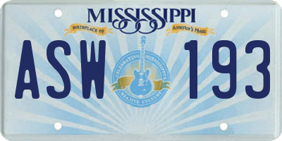 MS license plate ASW193