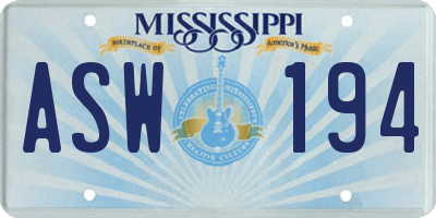 MS license plate ASW194