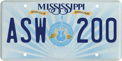 MS license plate ASW200