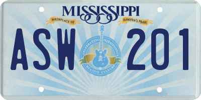 MS license plate ASW201