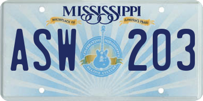 MS license plate ASW203