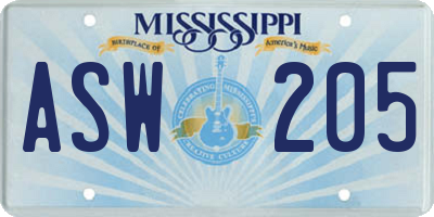 MS license plate ASW205