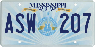 MS license plate ASW207
