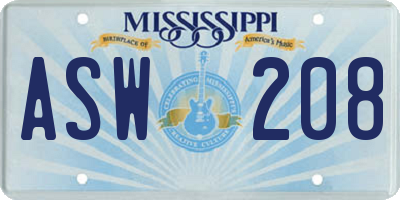 MS license plate ASW208