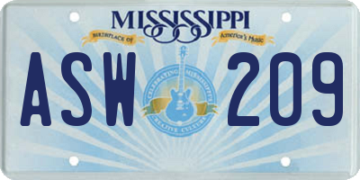 MS license plate ASW209