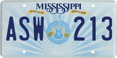 MS license plate ASW213
