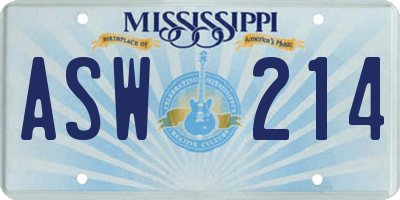 MS license plate ASW214