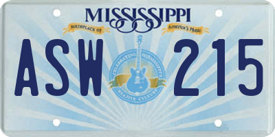 MS license plate ASW215