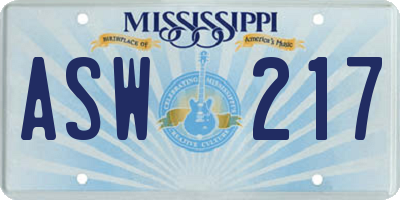 MS license plate ASW217