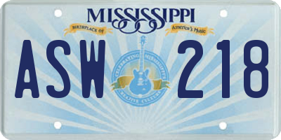 MS license plate ASW218