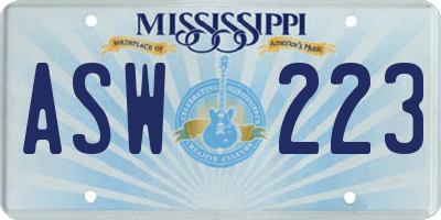 MS license plate ASW223