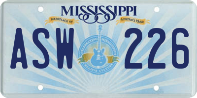 MS license plate ASW226