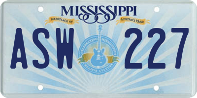 MS license plate ASW227