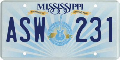 MS license plate ASW231