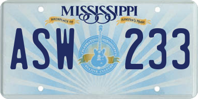 MS license plate ASW233