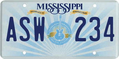 MS license plate ASW234