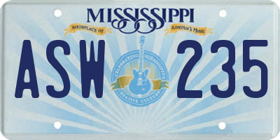 MS license plate ASW235