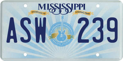 MS license plate ASW239