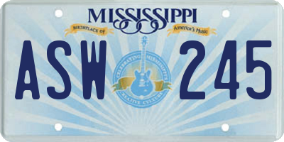 MS license plate ASW245