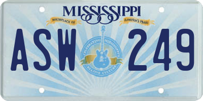 MS license plate ASW249