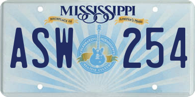 MS license plate ASW254