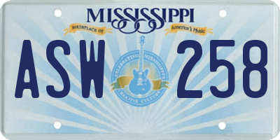 MS license plate ASW258