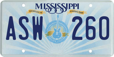 MS license plate ASW260