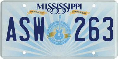 MS license plate ASW263