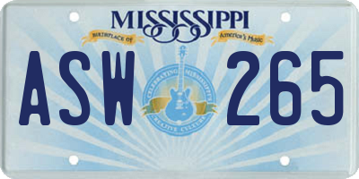 MS license plate ASW265