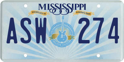 MS license plate ASW274
