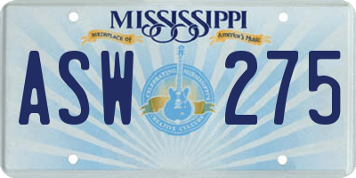 MS license plate ASW275