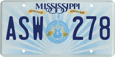 MS license plate ASW278