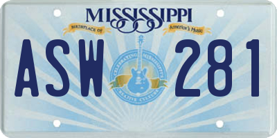 MS license plate ASW281