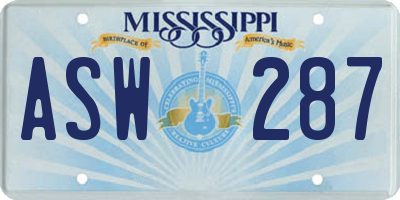 MS license plate ASW287