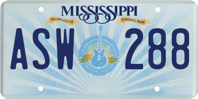 MS license plate ASW288