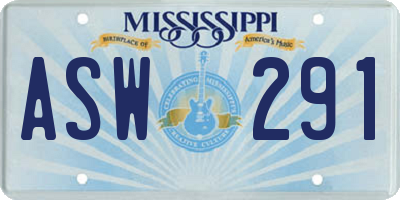 MS license plate ASW291