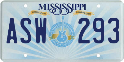 MS license plate ASW293