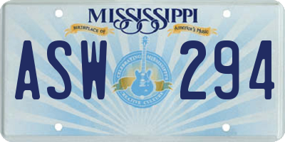 MS license plate ASW294