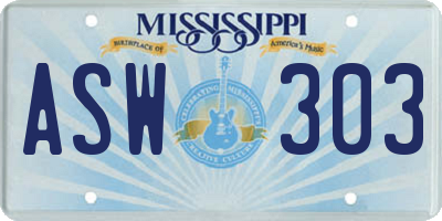 MS license plate ASW303