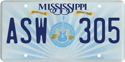 MS license plate ASW305