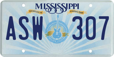 MS license plate ASW307