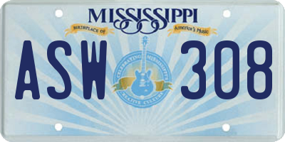 MS license plate ASW308