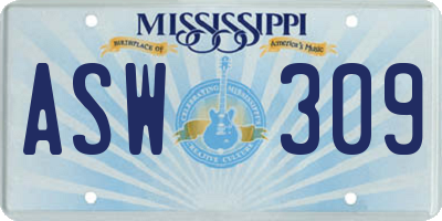 MS license plate ASW309