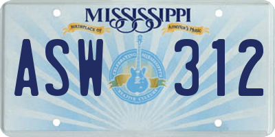 MS license plate ASW312