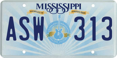 MS license plate ASW313