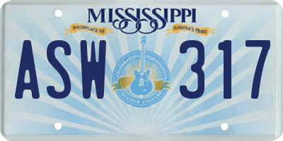 MS license plate ASW317
