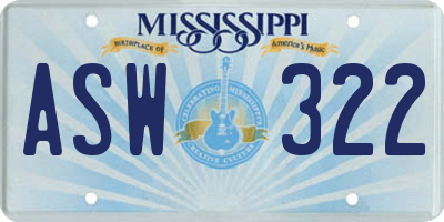 MS license plate ASW322